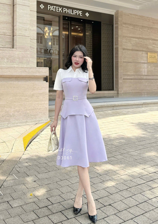 Đầm peplum dáng xoè phối cổ sơ mi - D3161