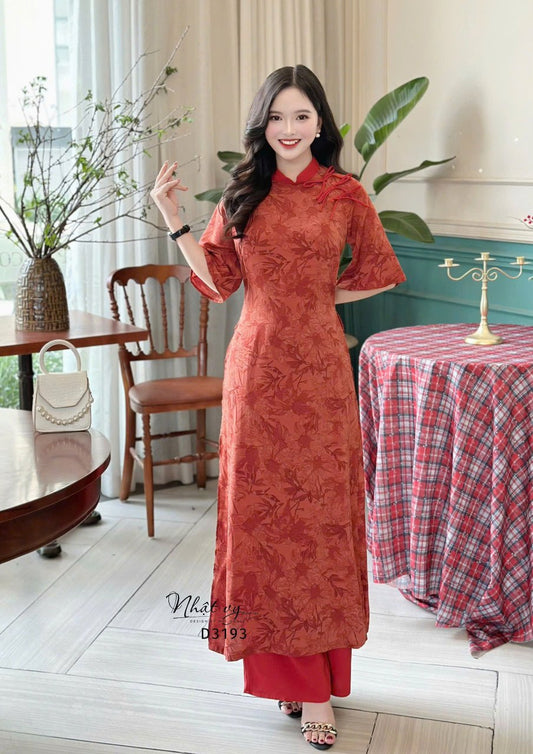 Áo dài hoa cổ trụ form tay lỡ - D3193