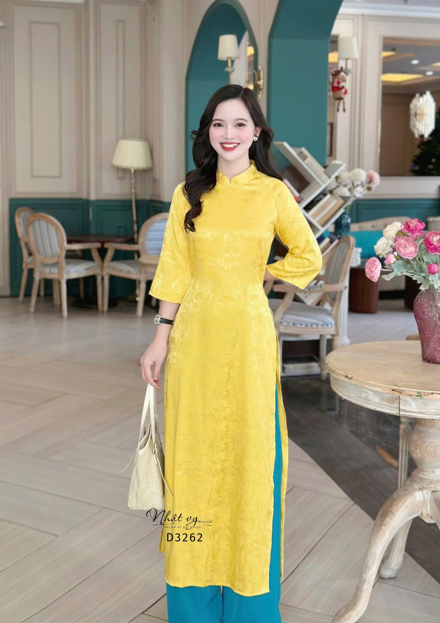 Áo dài lụa hoa tay lỡ - D3262