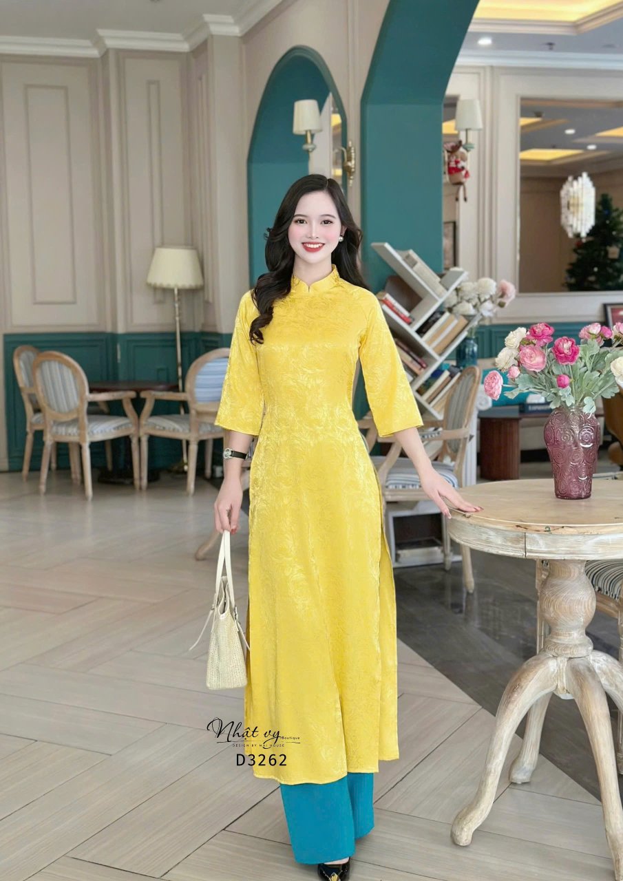 Áo dài lụa hoa tay lỡ - D3262