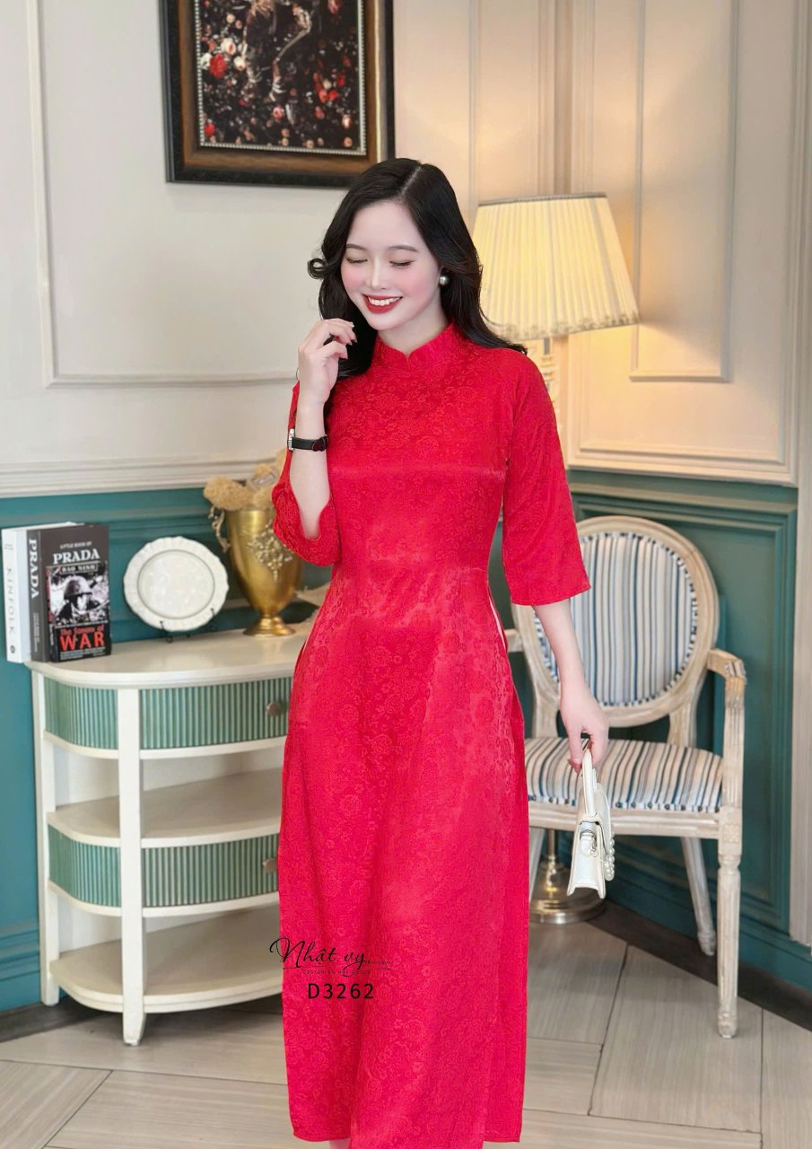 Áo dài lụa hoa tay lỡ - D3262