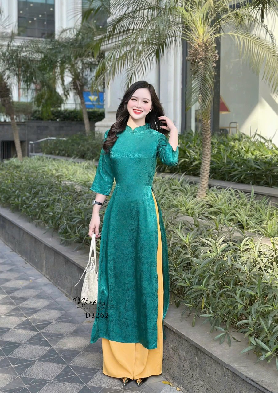 Áo dài lụa hoa tay lỡ - D3262