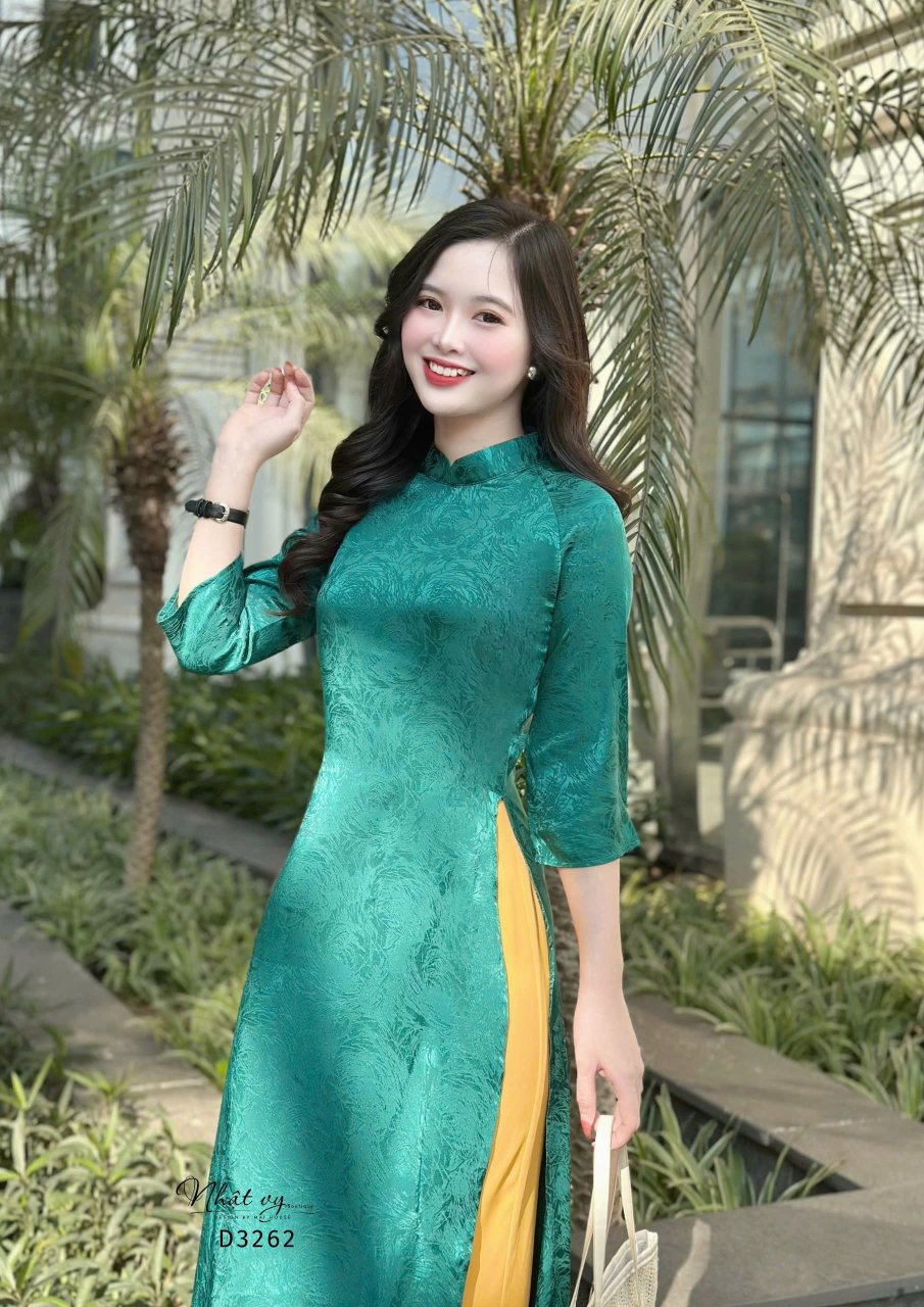 Áo dài lụa hoa tay lỡ - D3262