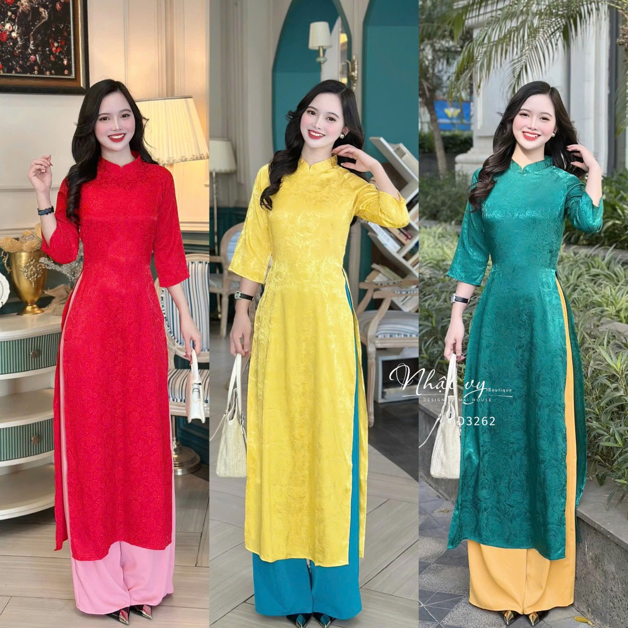 Áo dài lụa hoa tay lỡ - D3262